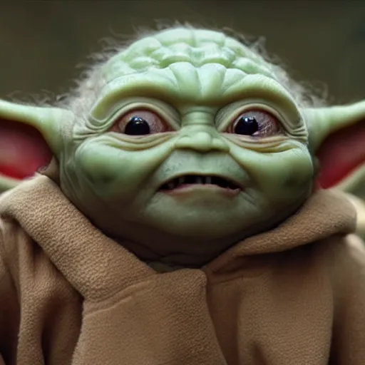 Image similar to screaming baby yoda having a tantrum, intricate detail, beautiful aesthetic, photorealistic, award winning professional cinematic composition, volumetric lighting, 8 k