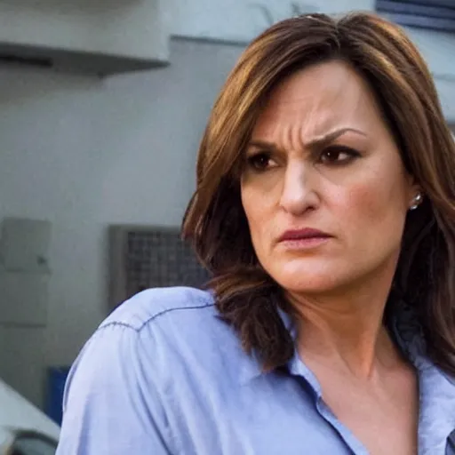 Prompt: Mariska Hargitay as Detective Olivia Benson busting a perp in GTA 5.
