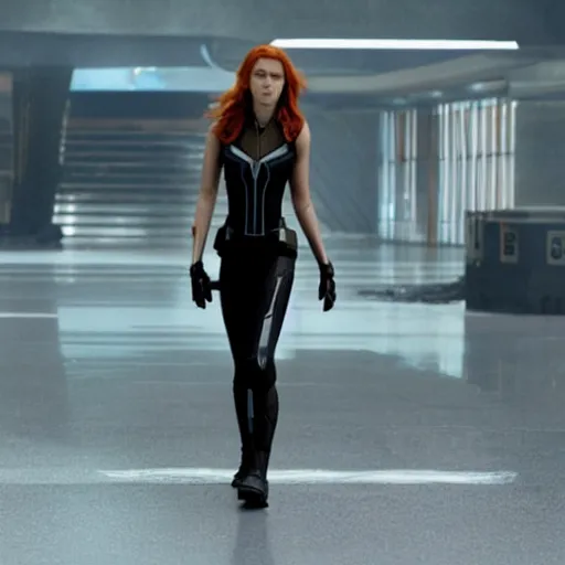 Prompt: A still of Shailene Woodley as Black Widow in Iron Man 2 (2010)