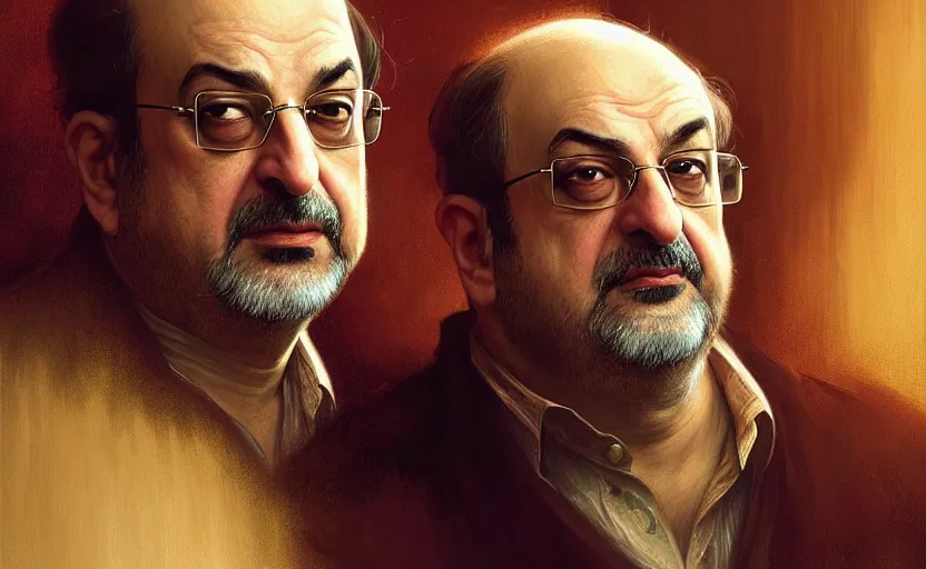 Prompt: portrait of salman rushdie, deep focus, d & d, fantasy, intricate, elegant, highly detailed, digital painting, artstation, concept art, matte, sharp focus, illustration, art by artgerm and greg rutkowski and alphonse mucha