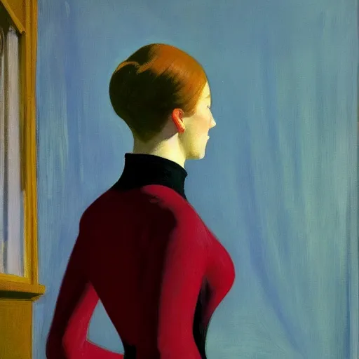 Image similar to painting of woman in the evening dress, by Edward Hopper
