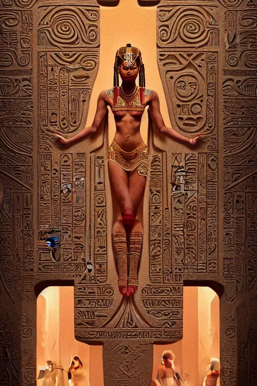 Prompt: hieroglyph system of 1 0 0 glyphs that looks like mayan and astec figures, intricate detailed environment, photorealistic!, intricate, elegant, highly detailed, digital painting, artstation, concept art, smooth, sharp focus, illustration, art by artgerm and greg rutkowski and alphonse mucha