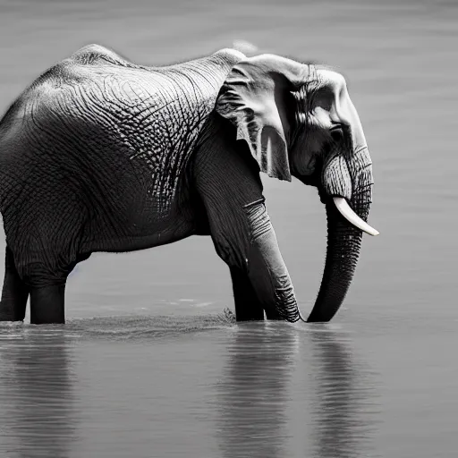 Image similar to An elephant walking in a river, XF IQ4, 150MP, 50mm, f/1.4, ISO 200, 1/160s, natural light, Adobe Photoshop, Adobe Lightroom, DxO Photolab, Corel PaintShop Pro, rule of thirds, symmetrical balance, depth layering, polarizing filter, Sense of Depth, AI enhanced