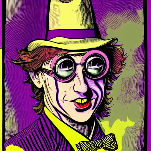 Image similar to graphic illustration, creative design, willy wonka as harry potter, biopunk, francis bacon, highly detailed, hunter s thompson, concept art
