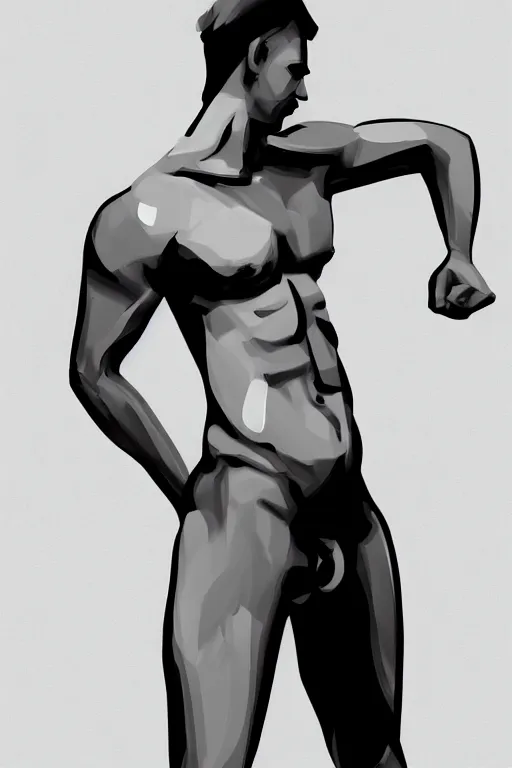 Image similar to minimal thick paint brush strokes of a thin athletic male body posing, abstract minimalist line art, beautiful, flowing brush, matte paint colors, digital art trending on artstation