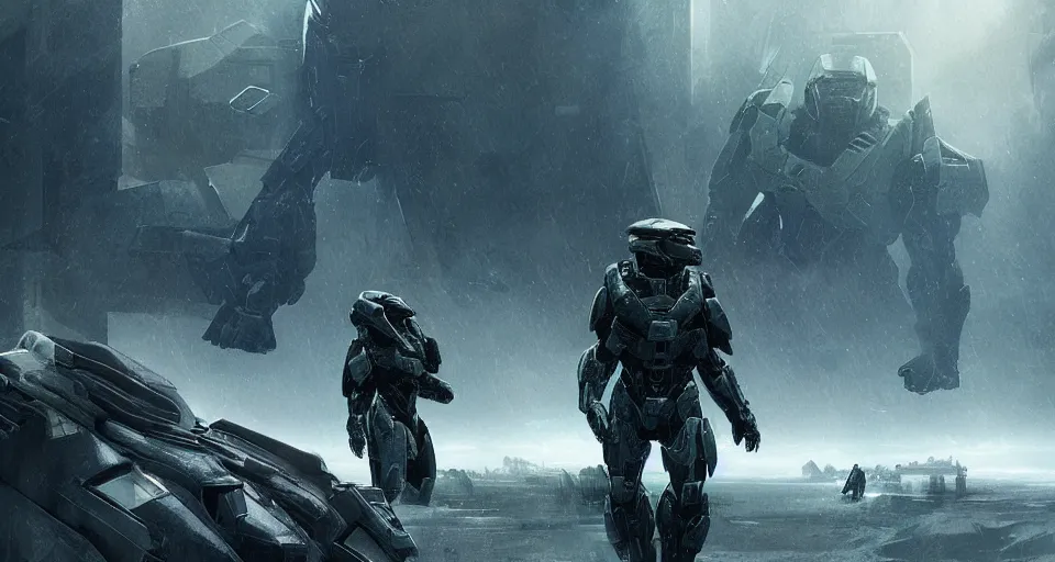 Prompt: a beautiful cinematic photograph by greg rutkowski and denis villeneuve and christopher nolan, halo