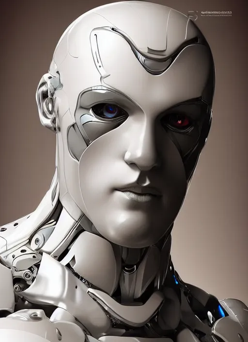 Image similar to portrait of a futuristic blanco ceramic Spanish prince humanoid robot with a handsome face and muscular body, macho, piroca, dotado, gostoso, guapo, trending on cgsociety