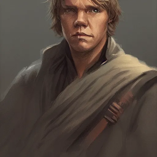 Prompt: portrait of a man by greg rutkowski, luke skywalker, star wars expanded universe, he is about 2 0 years old, highly detailed portrait, digital painting, artstation, concept art, smooth, sharp foccus ilustration, artstation hq