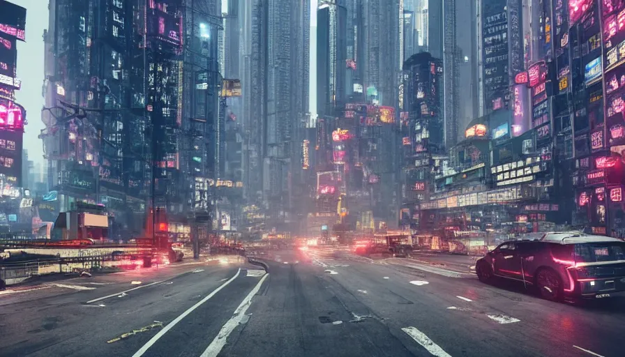 Image similar to Hong Kong in 2077, cyberpunk, steam covering the road,