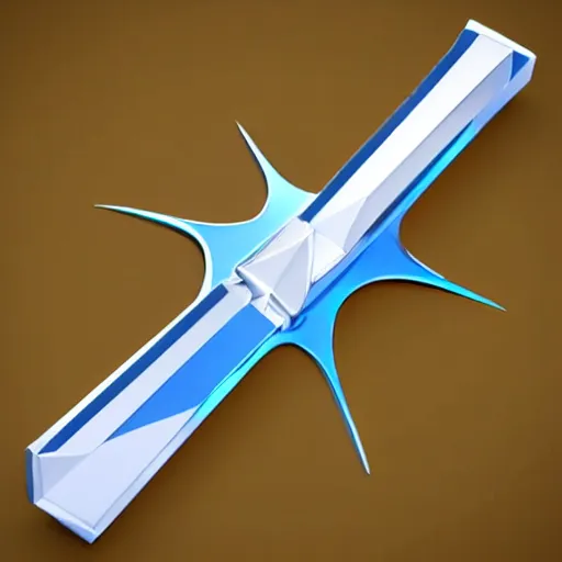 Prompt: isometric vector low poly silver sword with black hilt icon, blue background, cgsociety, volumetric lighting