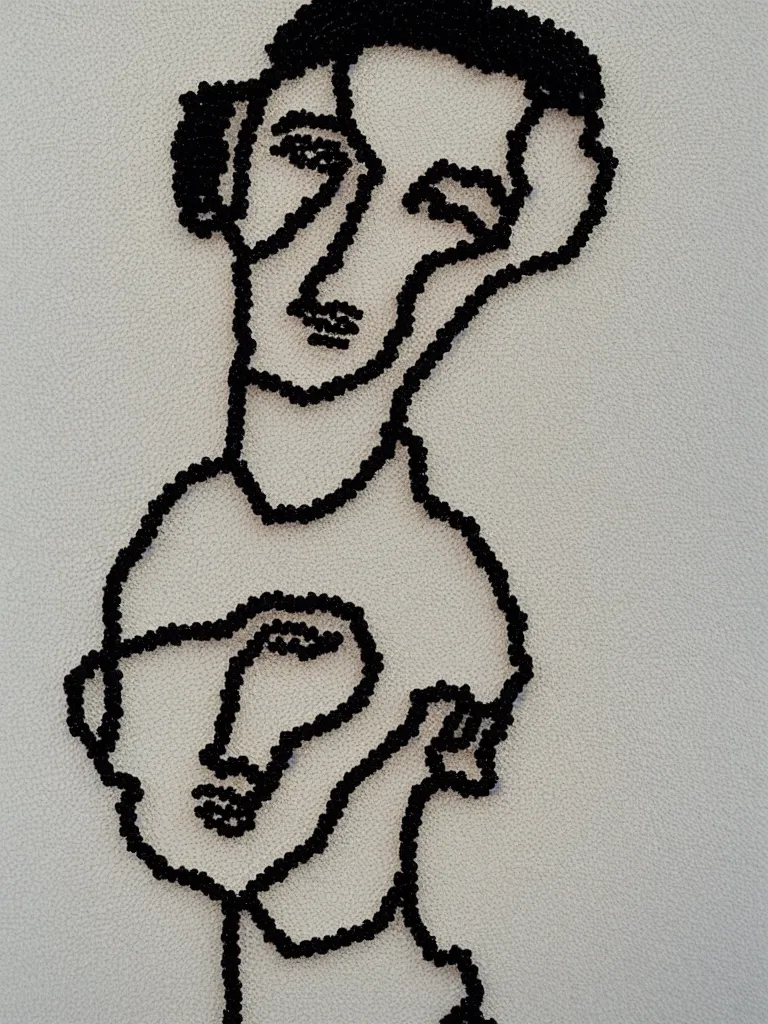 Image similar to elegant wire art portrait of an intelligent young man influenced by egon schiele. minimalist artwork full of human emotional expression and personality, strong eyes.