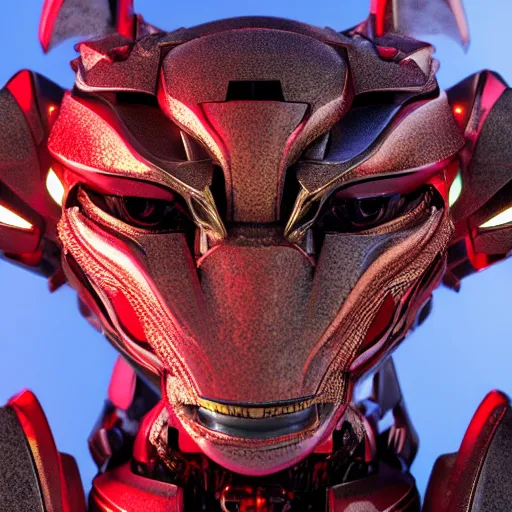 Image similar to a highly detailed close-up bust, of an awe-inspiring beautiful cute anthropomorphic robotic mecha female dragon, with smooth and streamlined armor, standing and posing elegantly in front of the camera, well detailed head with LED eyes, sharp sleek design, two arms, digital art, artstation, DeviantArt, professional, octane render, sunset lighting