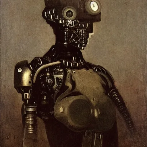 Image similar to portrait of a cyborg by alfred stevens