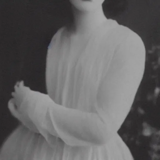 Image similar to headshot edwardian photograph of elle fanning, lily collins, scarlett johansson, 1 9 2 0 s film actress, realistic face, ethereal, 1 9 1 0 s, grainy, victorian, soft blur