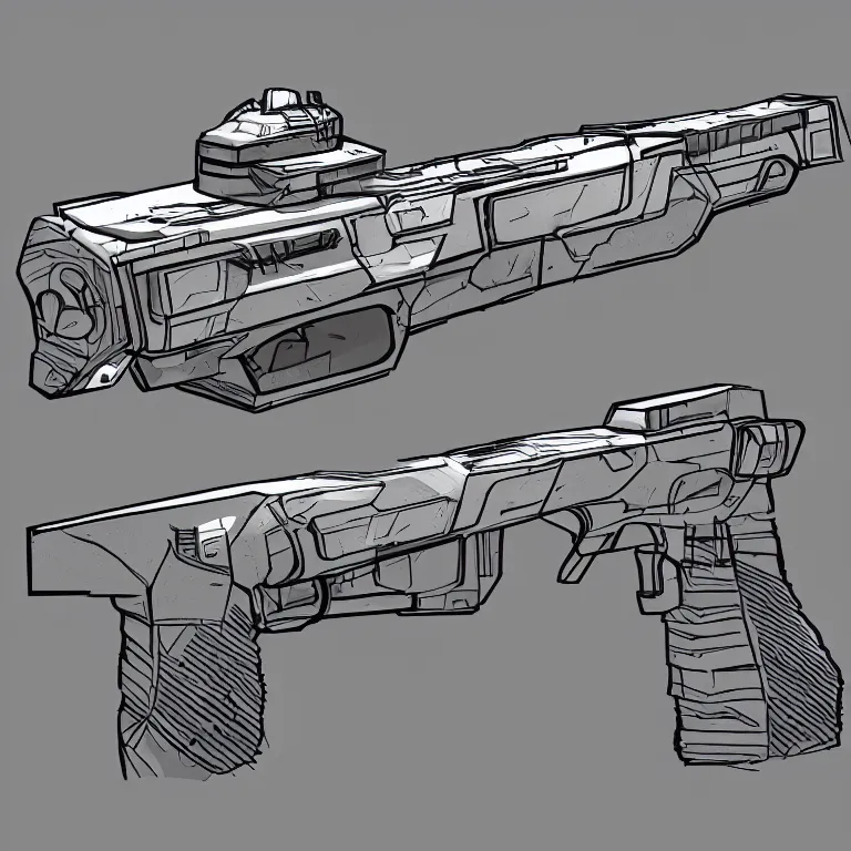 Image similar to detailed diagram of a futuristic gun, 2 d game art, concept art, sci - fi