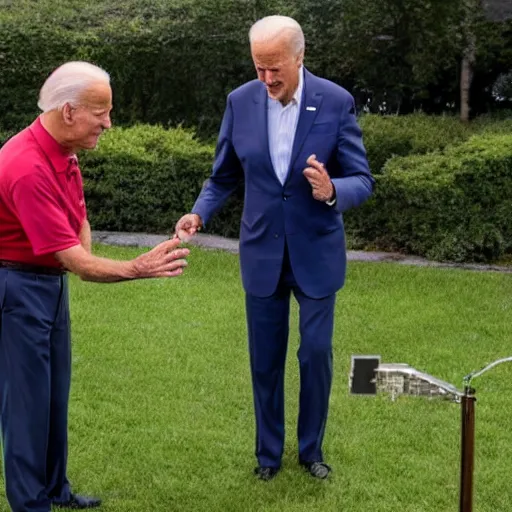 Prompt: joe biden looking for his keys in his hand