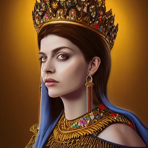 Image similar to professionally - painted ultradetailed ornate beautiful award winning masterpiece illustration of nadia la arwall, as a queen, digital airbrush painting, 3 d rim light, hyperrealistic, artstation, cgsociety, kodakchrome, golden ratio