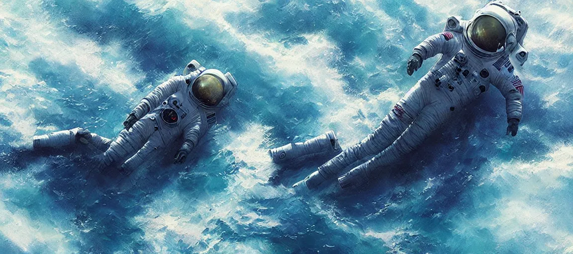 Image similar to an astronaut lost in the ocean,digital art,detailed,ultra realistic,art by greg rutkowski