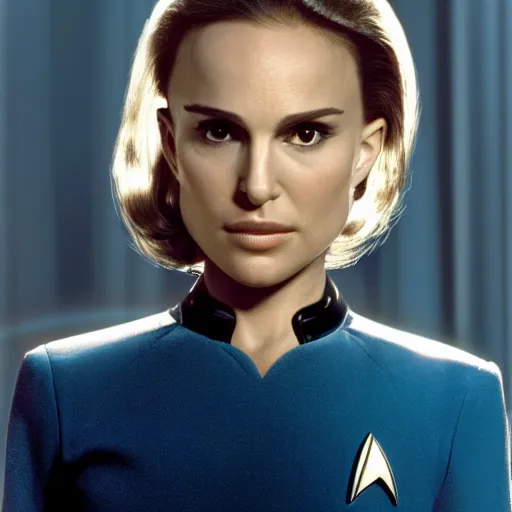 Prompt: Natalie Portman in Star Trek, ¾ view, (EOS 5DS R, ISO100, f/8, 1/125, 84mm, postprocessed, crisp face, facial features)