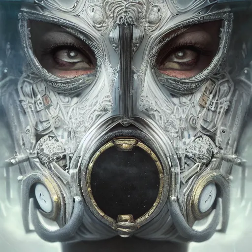 Image similar to Very very very very highly detailed epic central composition studio photography of face with venetian mask, intricate, dystopian, sci-fi, extremely detailed, digital painting, artstation, concept art, smooth, sharp focus, illustration, intimidating lighting, incredible art by Anna Dittmann and Anton Pieck and Vincent di Fate