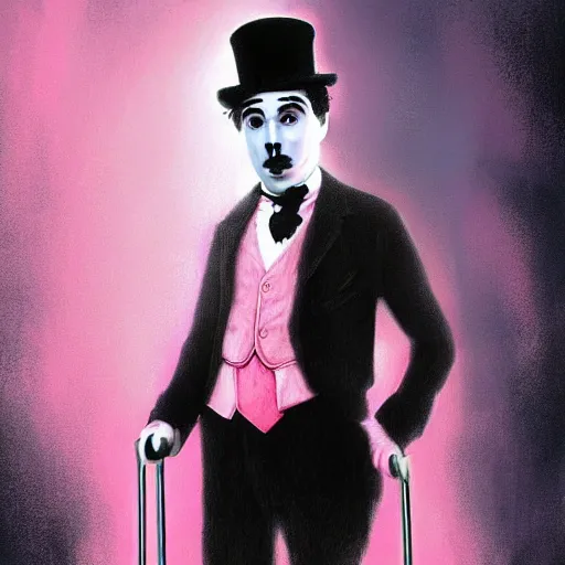 Prompt: a portrait of charlie chaplin, rainy background, pink bright art masterpiece artstation. 8 k, sharp high quality artwork in style of jose daniel cabrera pena and greg rutkowski, concept art by tooth wu, hearthstone card game artwork.