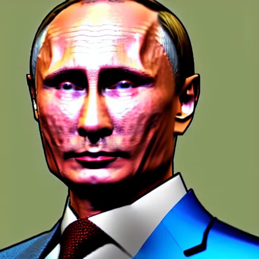 Image similar to Detailed portrait of Vladimir Putin close to reality 2022, in game style 8k wearing only pants with bare torso, his body is old and ugly with sagging old skin,