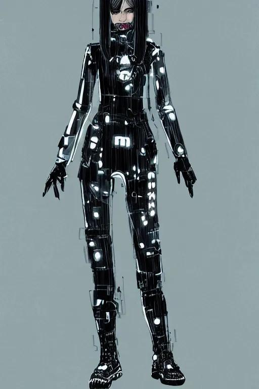 Image similar to full body portrait of punk girl clothing inspired by bladerunner and tron legacy, plain background, ultrafine detail, digital concept art, masterpiece!!!