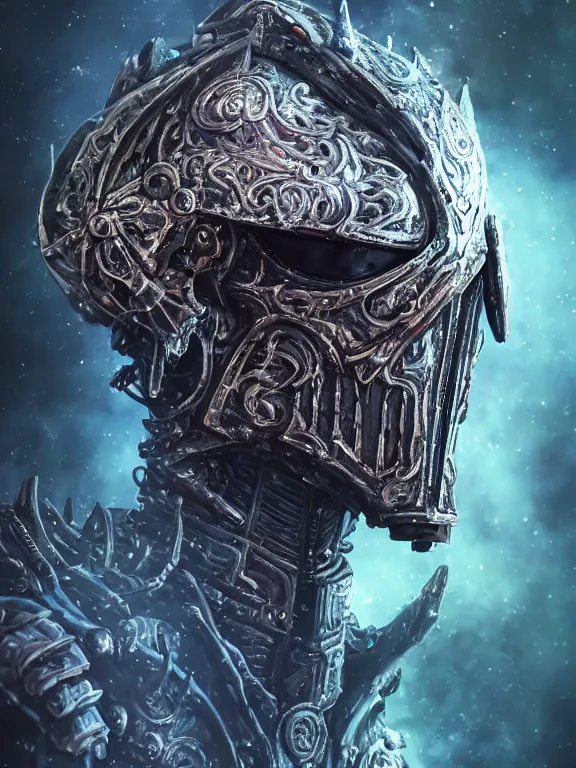 Prompt: portrait art of 8k ultra realistic undead space marine lich king, ornate intricate smashed galaxy helmet , detailed intricate ornate armour,blade runner, cybernetic, full of colour, cinematic lighting, battered, trending on artstation, 4k, hyperrealistic, focused, extreme details,unreal engine 5, cinematic, masterpiece, art by ayami kojima, giger