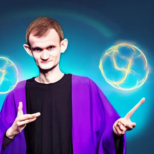 Image similar to Vitalik Buterin as an arcane wizard casting a spell - Photo manipulated by DALLE