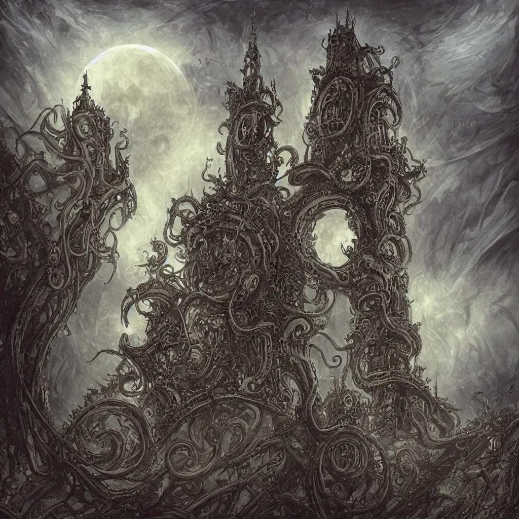 art nouveau demonic eyeball tentacle castle, cyclopean | Stable ...