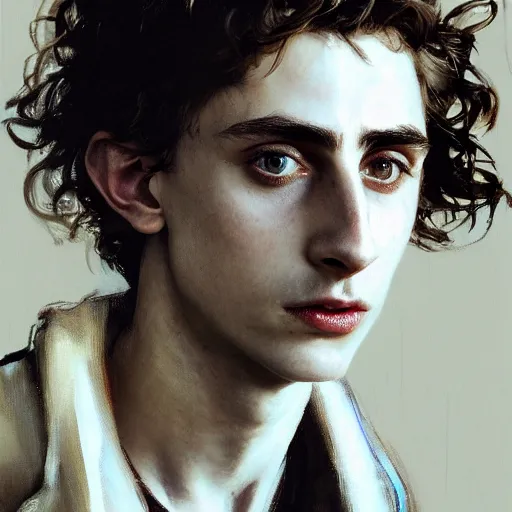 Image similar to timothee chalamet, hyperrealistic portrait, bladerunner street, art of elysium by jeremy mann and alphonse mucha, fantasy art, photo realistic, dynamic lighting, artstation, poster, volumetric lighting, very detailed face, 4 k, award winning