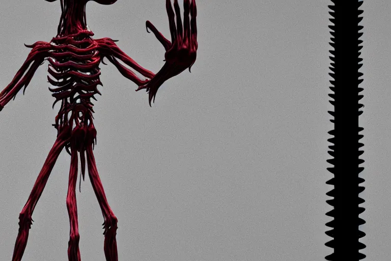 Prompt: lanky ink demon made out of a humanoid nervous system with large meaty spikes all over the body, cinematic, volumetric lighting, f 8 aperture, cinematic eastman 5 3 8 4 film, photorealistic