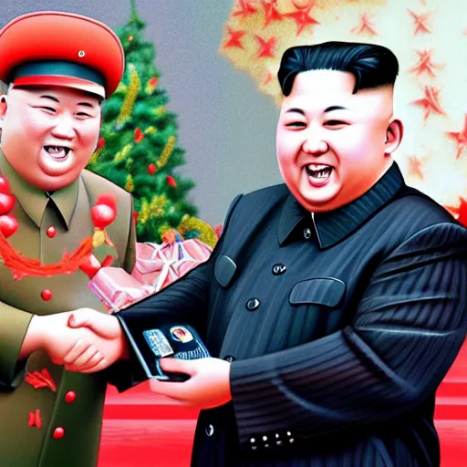 Prompt: excited Kim jong un getting a PS5 for Christmas high detail photorealistic 4K octane render