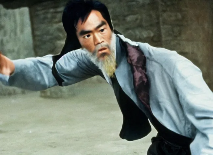 Prompt: a film still of professor bruce lee as albus dumbledore in harry potter