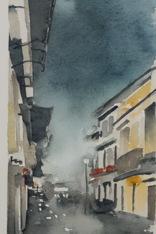 Image similar to a watercolor depicting a singapore katong, gloomy weather, high contrast, smooth, by joseph zbikowicz, 8 k