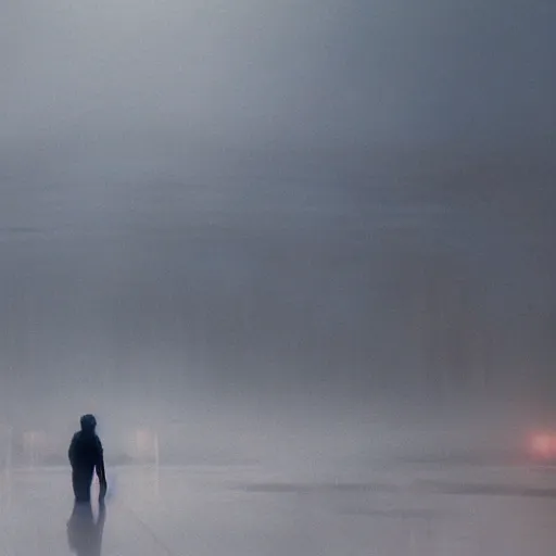 Image similar to pyongyang, fog, in the style of ghost in the shell by mamoru oshii