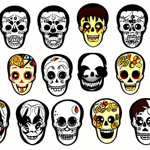 Image similar to anime manga skull portrait emoji happy disney cartoon skeleton illustration comic style by Alphonse Mucha pop art nouveau