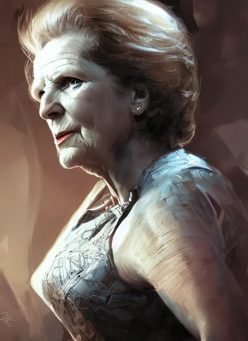 Image similar to Portrait of Margaret Thatcher, marvel comics, dark, intricate, highly detailed, smooth, artstation, digital illustration by Ruan Jia and Mandy Jurgens and Artgerm and Wayne Barlowe and Greg Rutkowski and Frank Frazetta