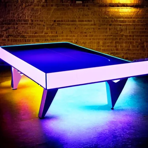 Image similar to A futuristic neon ping pong table.