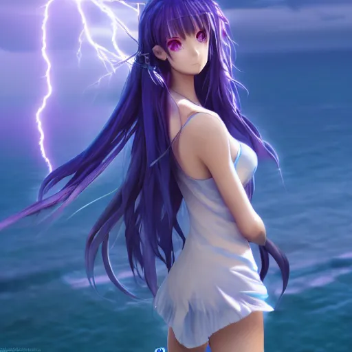 3d Rendering Anime Teenager Girl Purple Stock Illustration 1833439696