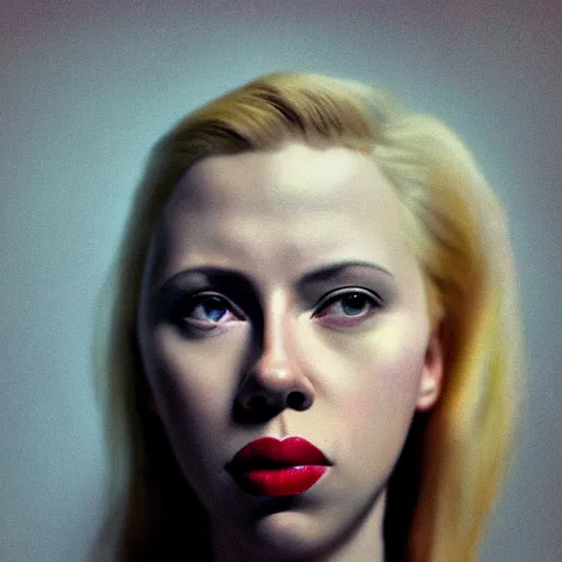 Prompt: realistic expired kodak film portrait of albino scarlet johansson mix, hyperrealism, photorealistic, detailed, atmospheric, 8 k, award winning photography, cinematic