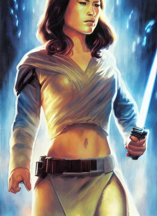 Prompt: jaina solo's face, jedi from star wars legends books, star wars portrait by tsuyoshi nagano cover art japanese