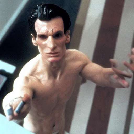 Prompt: greek statue of Patrick Bateman, viewed from above, in American Psycho (1999)