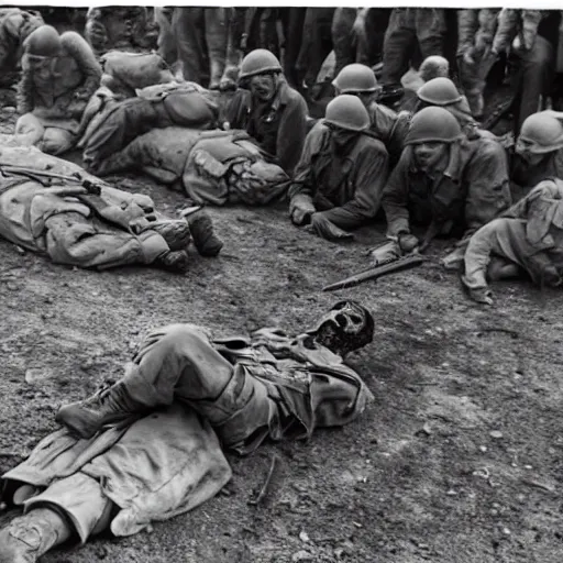 Prompt: photo of a dead american soldier during world war 2