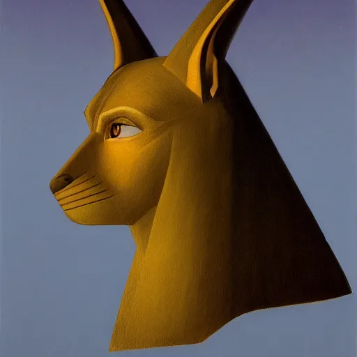 Image similar to Anubis by Raphael, Hopper, and Rene Magritte. detailed, romantic, enchanting, trending on artstation.