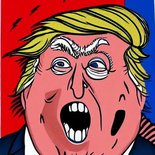 Prompt: a George Condo portrait of Donald trump screaming
