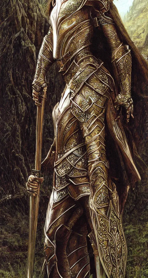 Image similar to Detailed painting of anne hathaway wearing elven armor by Ted Nasmith