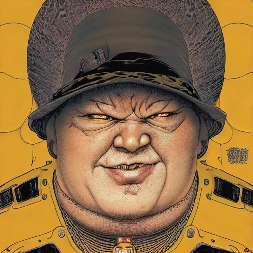 Image similar to portrait of baron vladimir harkonnen, symmetrical, by yoichi hatakenaka, masamune shirow, josan gonzales and dan mumford, ayami kojima, takato yamamoto, barclay shaw, karol bak