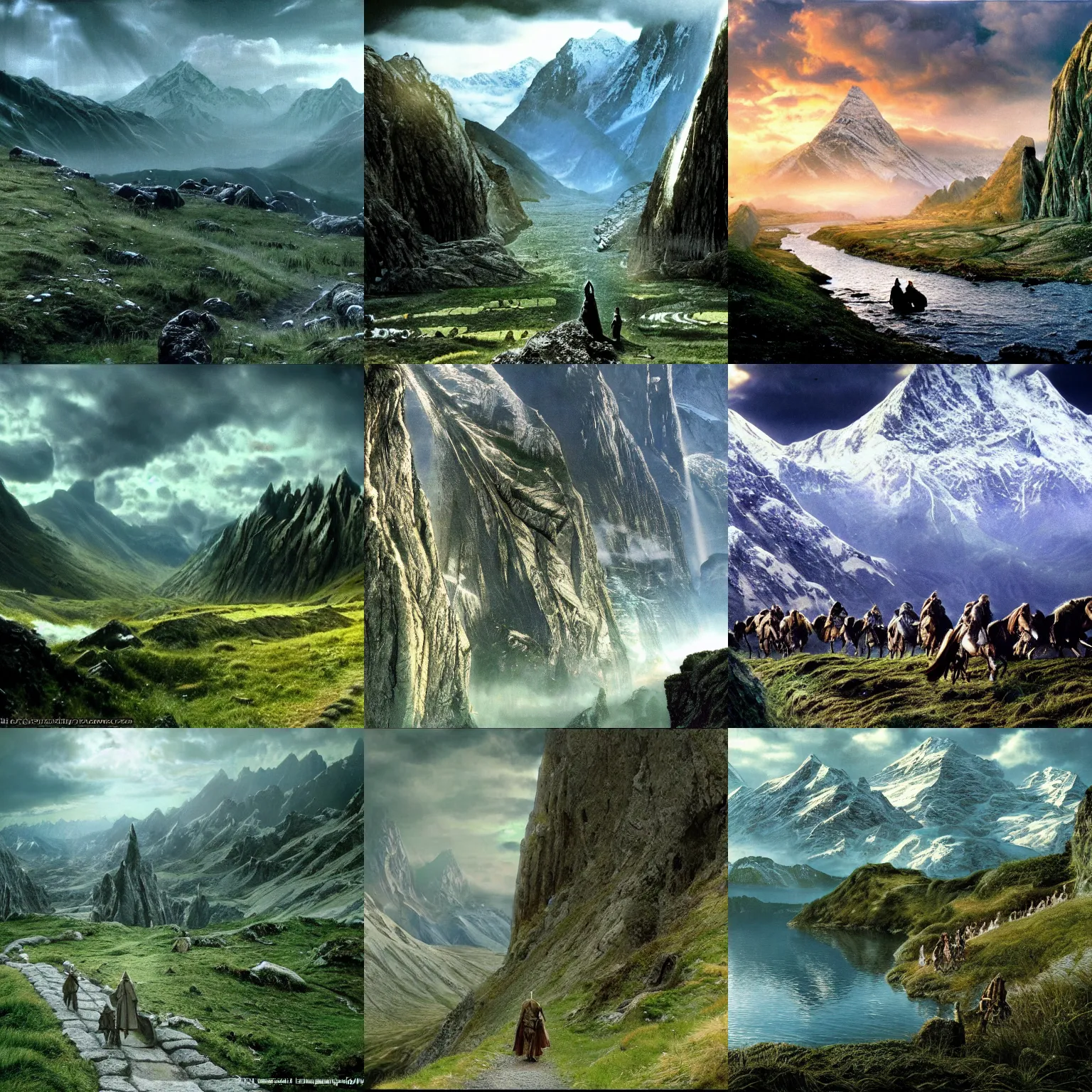 Prompt: breathtaking scenery from lord of the rings, 8 k, highly detailed, majestic