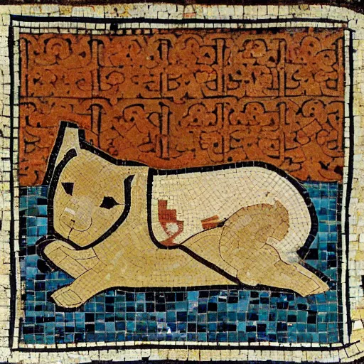 Prompt: an ancient roman tile mosaic depicting a shiba inu in a noble toga